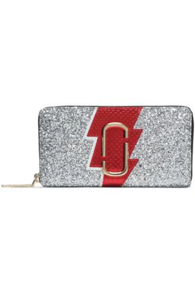 Marc Jacobs Glittered, Textured And Snake-effect Leather Wallet In Silver