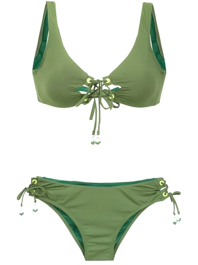 Amir Slama Lace Up Bikini Set In Green