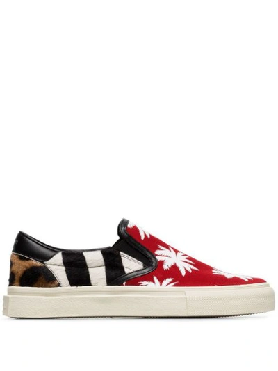 Amiri Multicoloured Palm Print Calf Hair And Canvas Sneakers In Red
