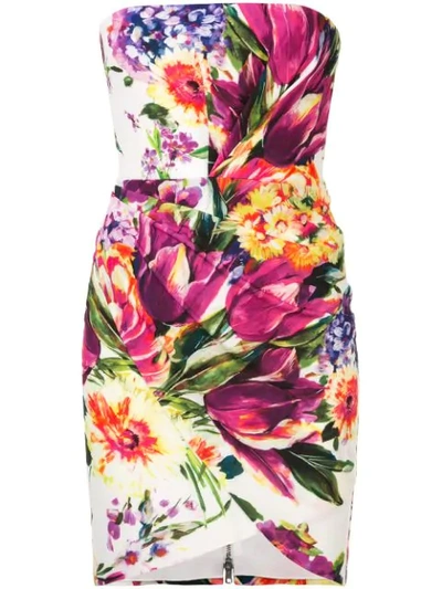Alex Perry Caine Floral Print Bandeau Dress In White