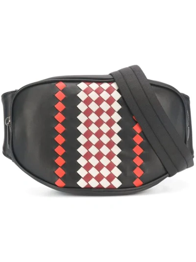 Bottega Veneta Woven Checkered Belt Bag In Black