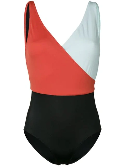 Solid & Striped Colour Block Swimsuit In Orange