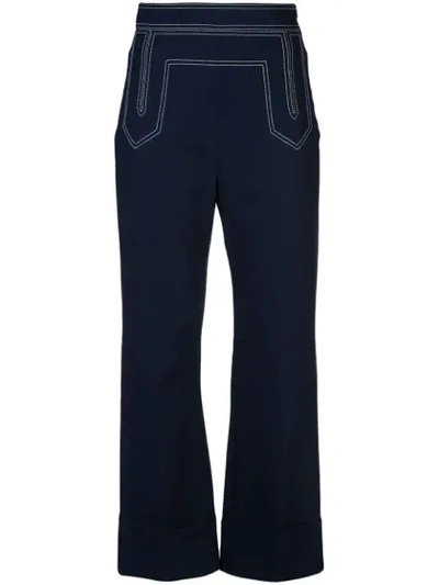 Khaite Stitch Detail Flared Trousers In Blue