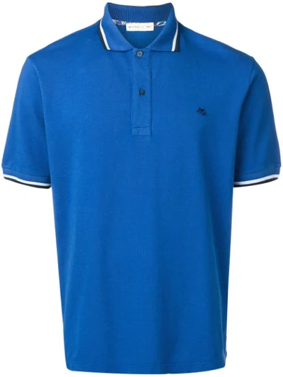 Etro Striped Trim Polo Shirt In Blue