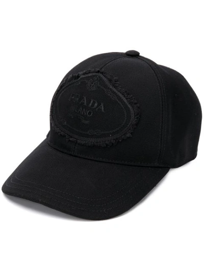 Prada Black Embroidered Baseball Cap In F0002 Black