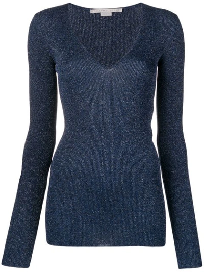 Stella Mccartney Glitter V-neck Sweater In Blue