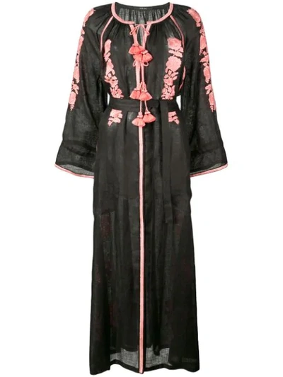 Vita Kin Embroidered Midi Dress In Black