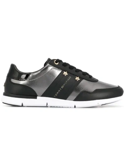 Tommy Hilfiger Metallic Panel Leather Sneakers In Black