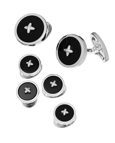 Jan Leslie Classic Button Onyx Cufflinks & Studs Set