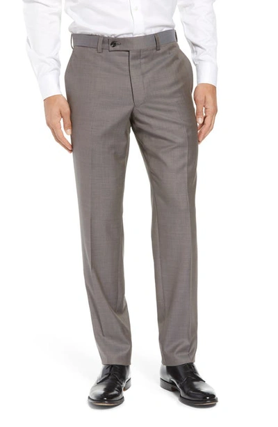 Ted Baker Jefferson Flat Front Wool Dress Pants In Taupe