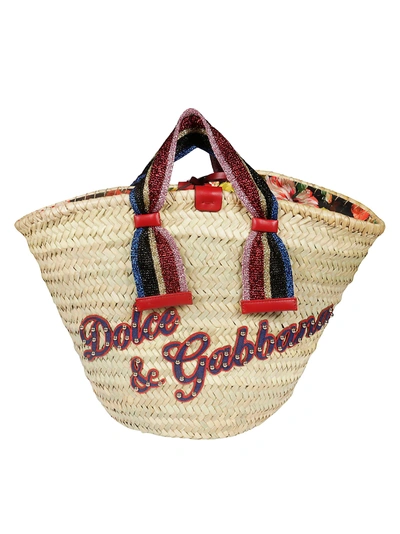 Dolce & Gabbana Woven Palm Tote In Natural