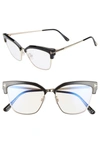 Tom Ford Cat-eye Acetate & Metal Optical Frames In Shiny Black/ Rose Gold