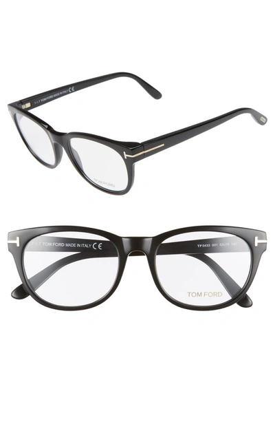 Tom Ford 53mm Cat Eye Blue Light Blocking Optical Glasses In Shiny Black/clear Blue Light