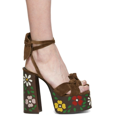 Saint Laurent Floral Paige Platform Sandals 85 In Nero