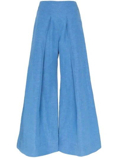 Cult Gaia Jordana Pleated Taffeta Wide-leg Trousers In Azure