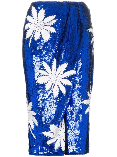 Filles À Papa High-waisted Floral Sequin Embellished Skirt In Blue