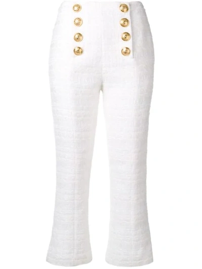 Balmain Women's Cropped Tweed Sailor Pants In White