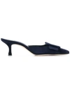 Manolo Blahnik Large Buckle Mules In Blue