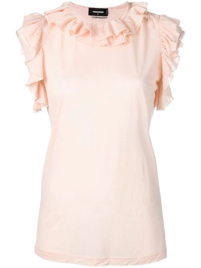 Dsquared2 Ruffle Trim Top In Neutrals