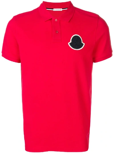 Moncler Logo-patch Cotton-piqué Polo Shirt In Red