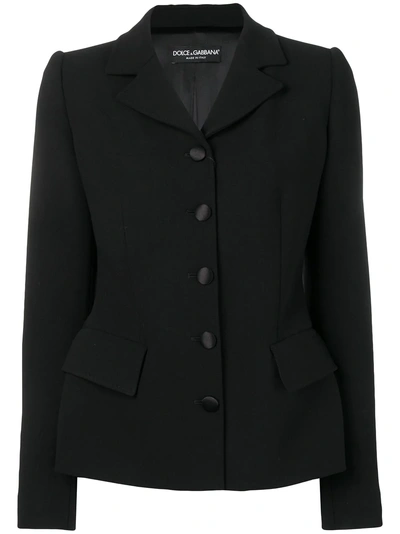 Dolce & Gabbana Silk Buttoned Blazer - Black