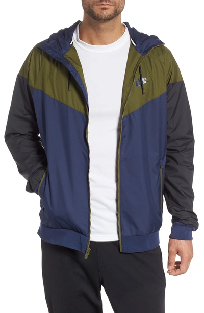 Nike Windrunner Colorblock Jacket In Midnight Navy/ Olive