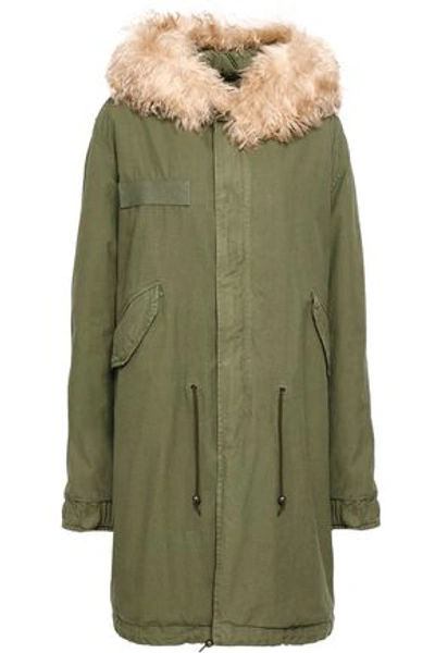 Mr & Mrs Italy Woman Shearling-trimmed Cotton-blend Gabardine Hooded Coat Army Green