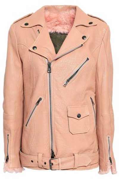 Mr & Mrs Italy Woman Shearling-lined Textured-leather Biker Jacket Blush