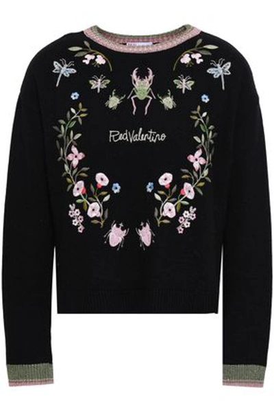Red Valentino Woman Embroidered Knitted Sweater Black