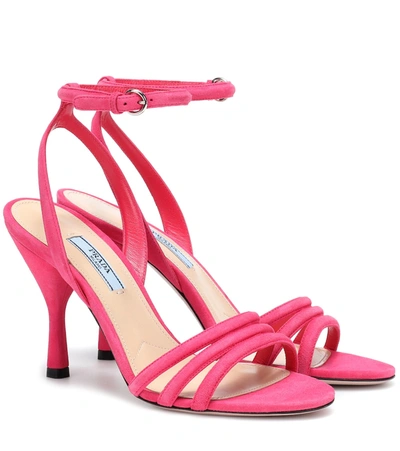 Prada Women's Suede Heel Sandals In Pink