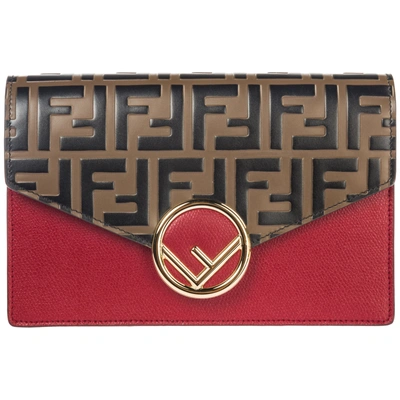 Fendi Women's Leather Clutch With Shoulder Strap Handbag Bag Purse  Wallet On Chain In Red