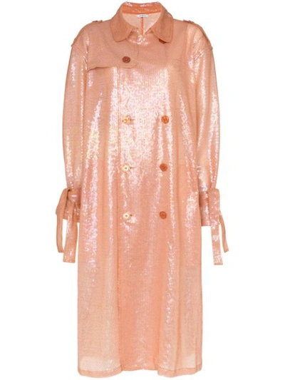 Ashish Belted Sequin Trench Coat In Pink
