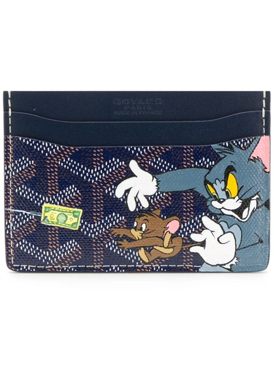 Pre-owned Goyard Vintage Tom And Jerry Print Card Holder In Blue