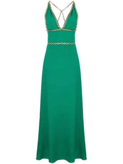 Pre-owned Balenciaga 2005 Chain Embellished Long Dress In Green