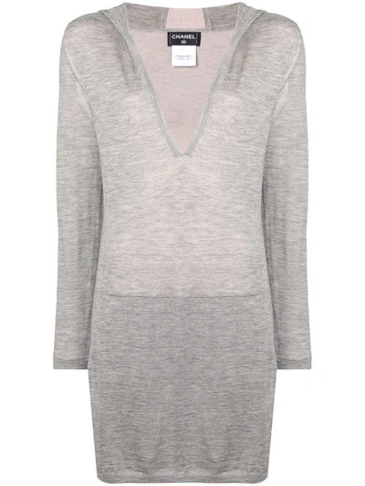 Pre-owned Chanel Hooded Long Sweater In Grey
