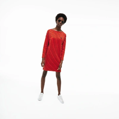 【LACOSTE】 ★ Boat Neck Marine Stripe Dress ★ Slim Fit Lacoste Womens Long Sleeve Boat Neck Striped Heavy Rib