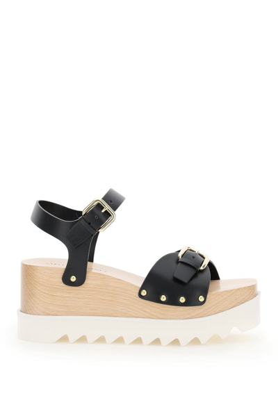 Stella Mccartney Elyse Faux-leather Wood-platform Sandals In Black