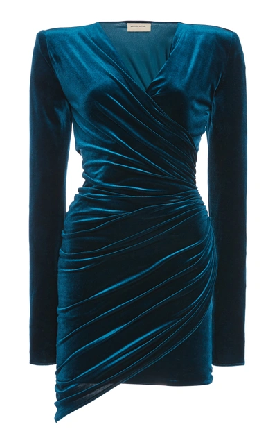 Alexandre Vauthier Ruched Velvet Mini Dress In Blue