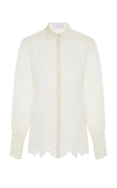 Marchesa Embroidered Sheer Shirt In White