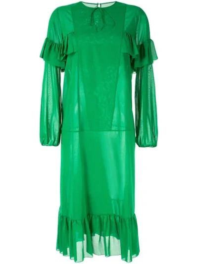 Rochas Ruffle Trim Dress In Green