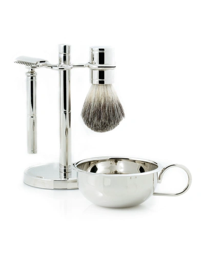 Bey-berk Shaving Set W/ Safety Razor, Cream Brush And Soap Dish In Silver