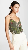 L Agence Jane Cheetah & Flower Silk Spaghetti-strap Top In French Moss Multi