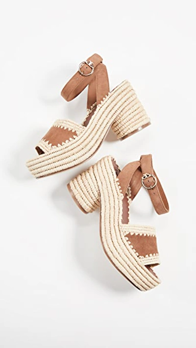 Tory Burch Arianne Raffia-platform Suede Sandals In Tan