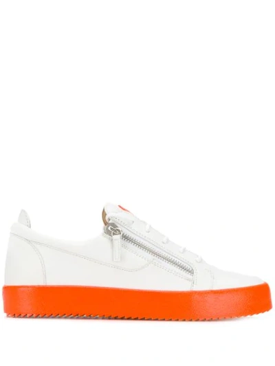 Giuseppe Zanotti Men's Neon-sole Double-zip Low-top Sneakers In White
