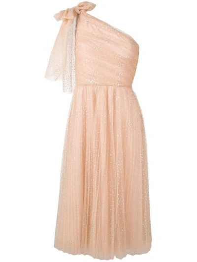 Red Valentino One-shoulder Pleated Point D'esprit Tulle Midi Dress In Neutrals