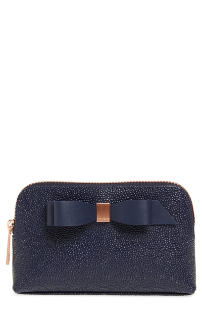 Ted Baker Emmahh Bow Small Leather Cosmetics Case In Navy