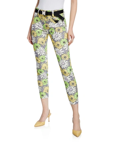 Prada Floral Print Skinny-leg Pants In Gray Pattern