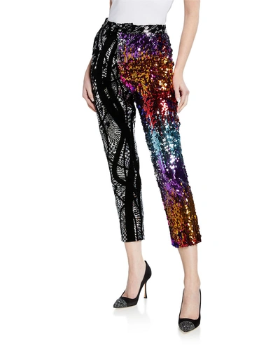 Halpern Flocked Multicolor Sequin Skinny Cropped Pants In Multi Pattern