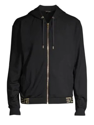 Versace Iconic Hooded Sweat Jacket In Black Gold