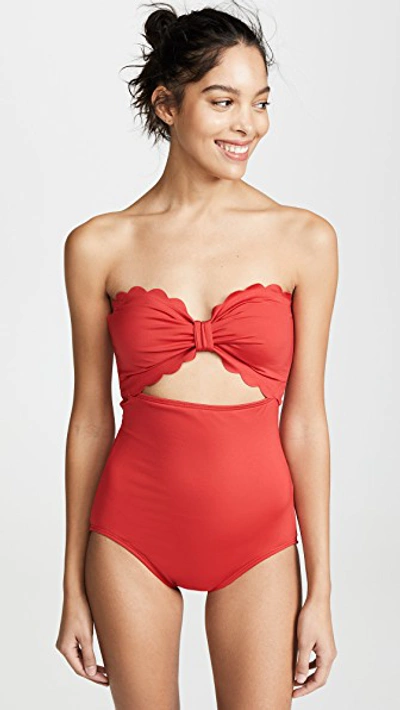 Kate Spade Scalloped Cutout Bandeau One-piece Swimsuit In Rosa Red